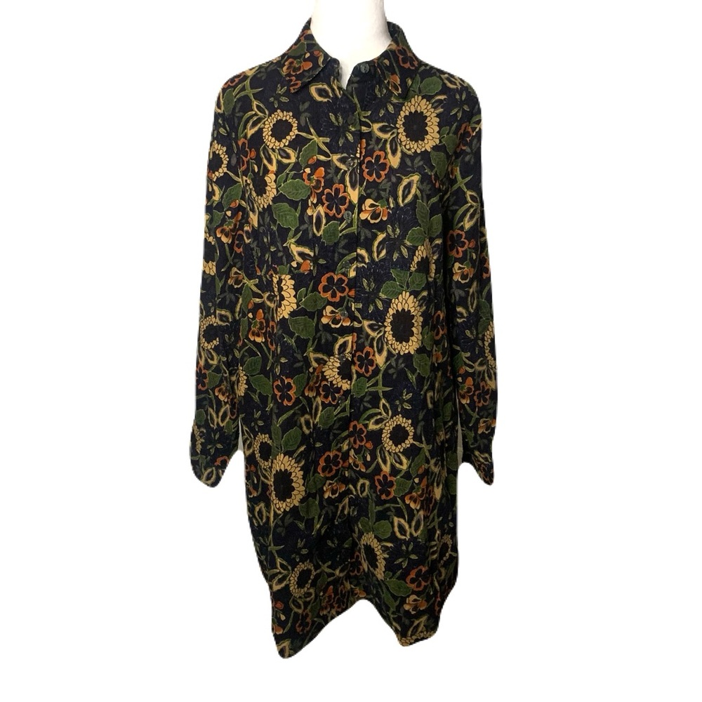 NWT Natural Life Medium Moody Floral Rocky Cotton Button Long Sleeve Mini Dress